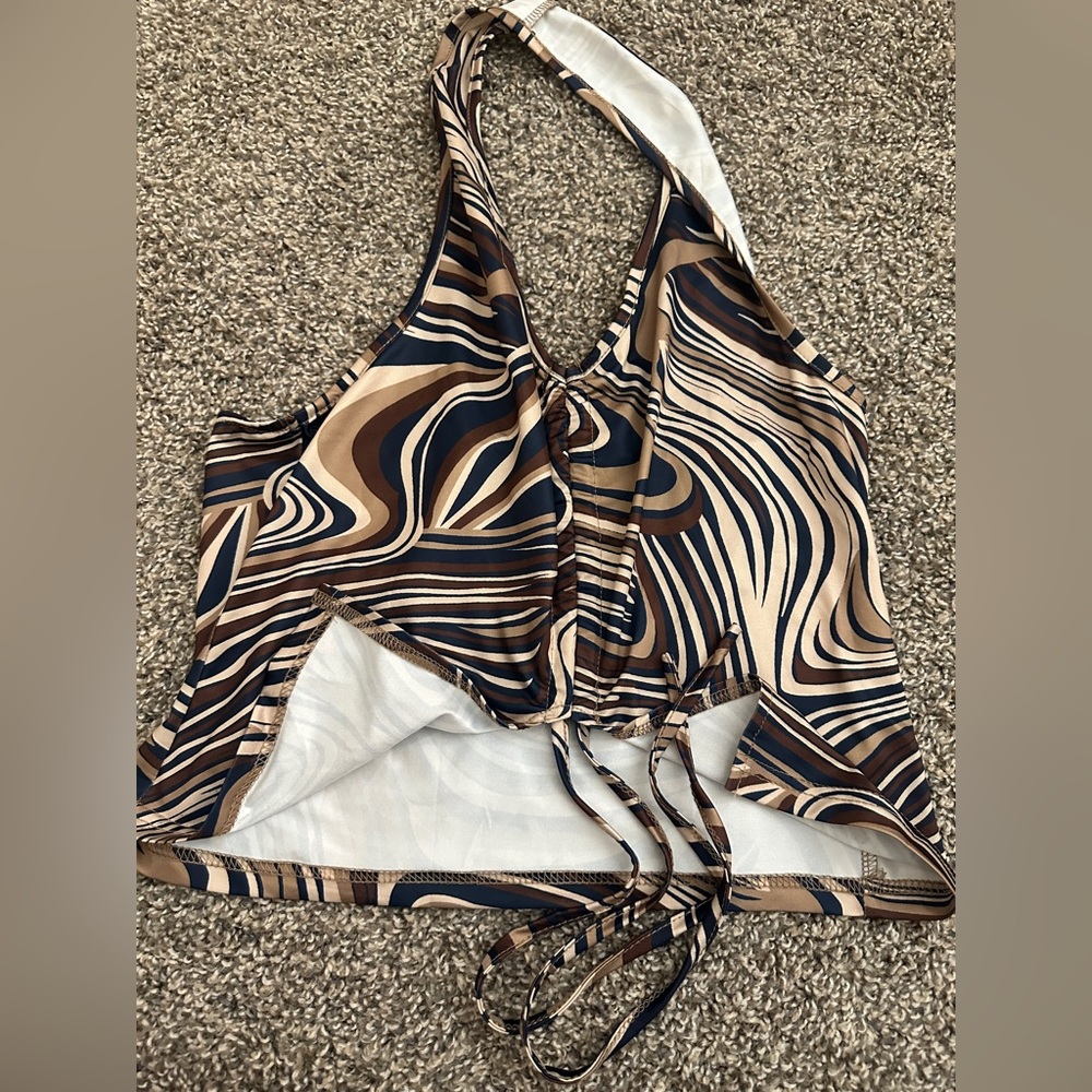 Abstract Halter Top with Tie Detail